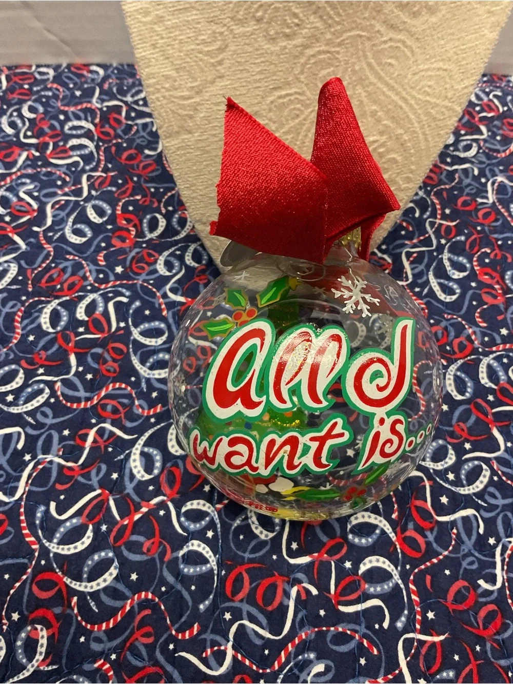 Lolita Red and Green Hand-Painted Holiday Ornament Dome all I want is …